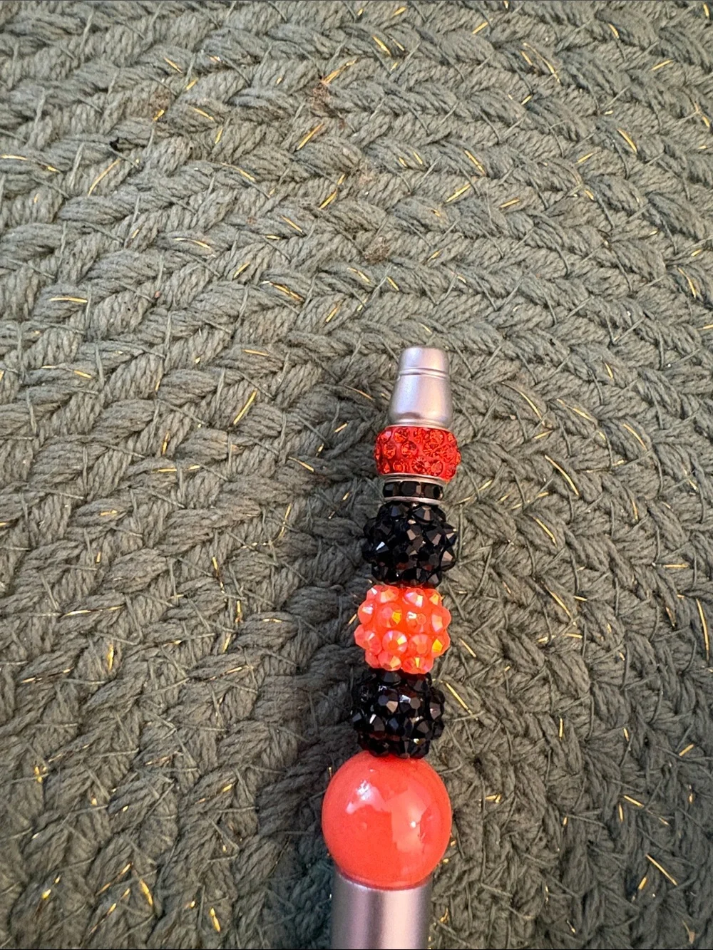 Silver Stylus Pen with Red and Black Beaded Charm
